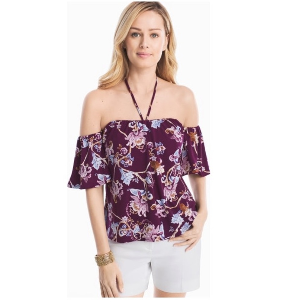 WHBM OTS Paisley Print Neck Tie Top